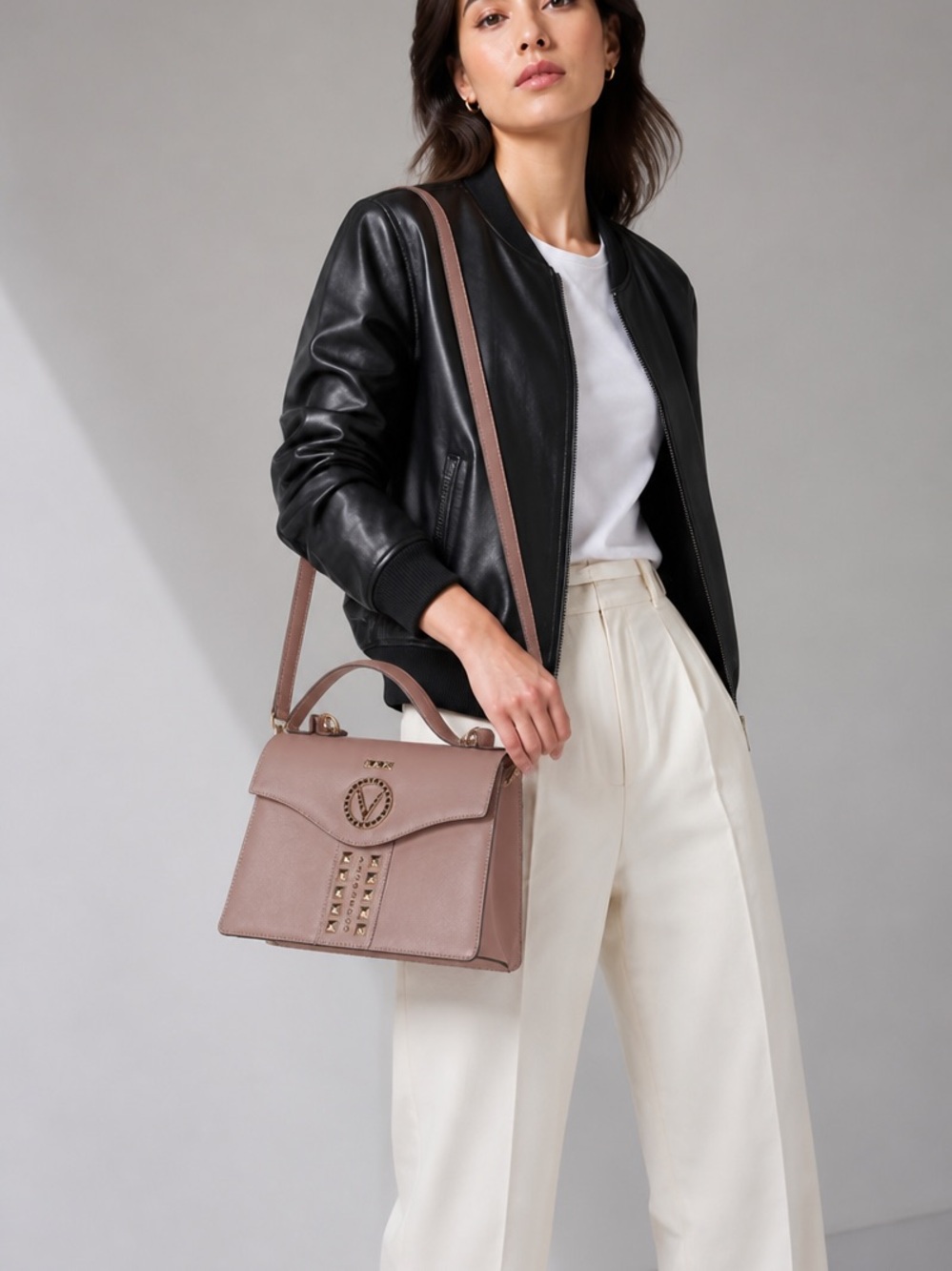 Authentic Valentino by Mario Valentino Leather Crossbody Bag Blush Rockstud $598
